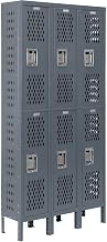 Global Industrial Heavy Duty Ventilated Steel Locker, Double Tier, 3-Wide, 12x15x36, Unassembled, Gray
