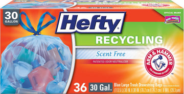 Recycling Large Trash/Garbage Bags (Blue by Hefty – 1 Count (Pack of 36), 30.0 gallons, Plastic, Blue, Pack of 36