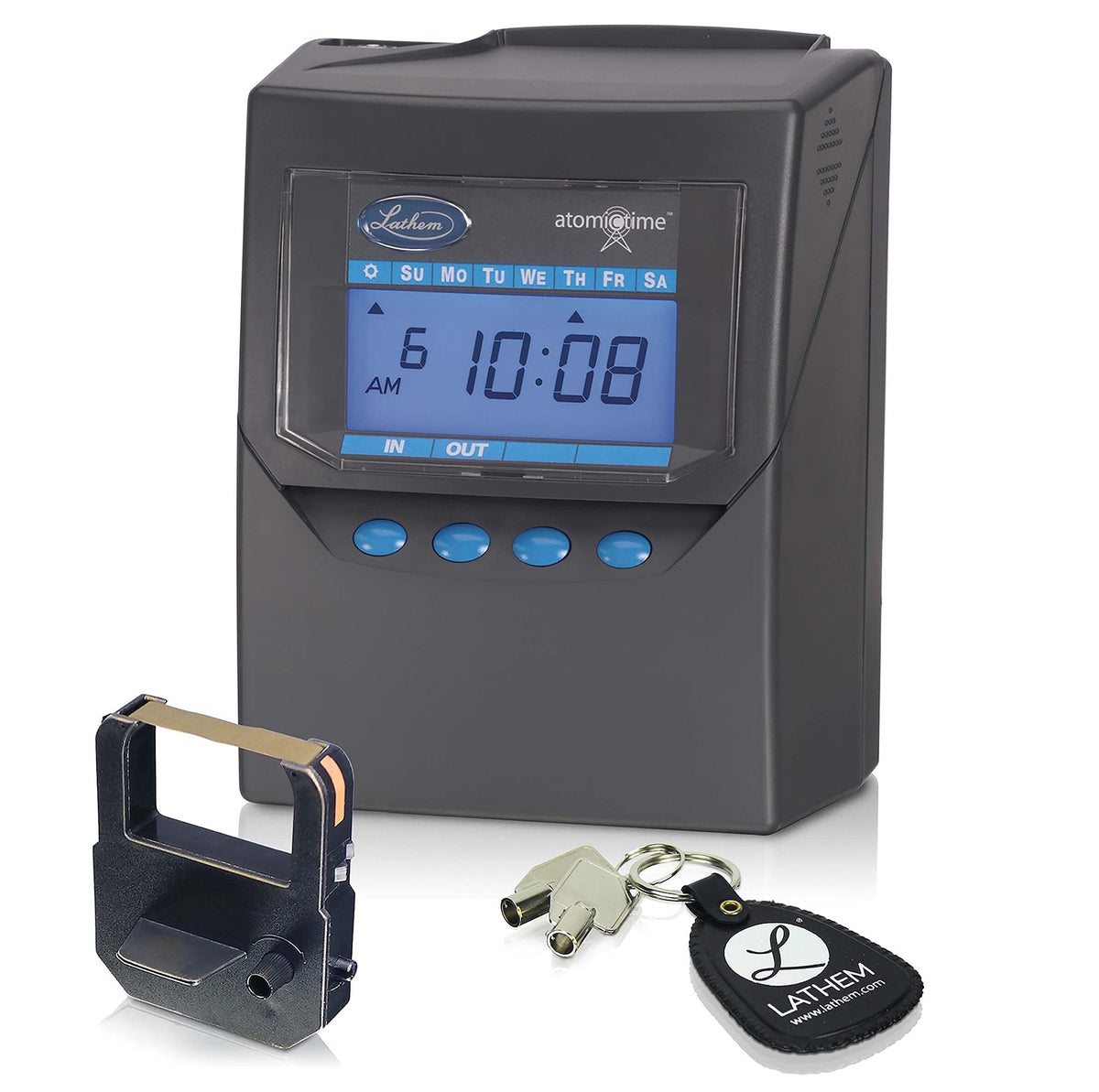 Calculating Atomic Time Clock by Lathem – 1 Pack, ABS Plastic, Gray/Blue, Model 7500E