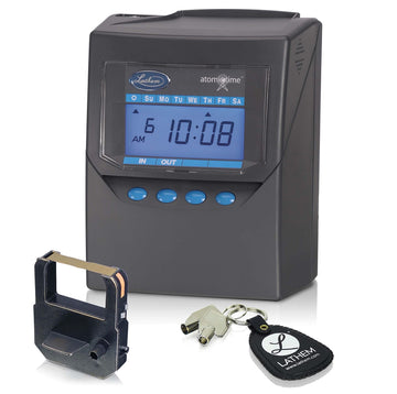 Calculating Atomic Time Clock by Lathem – 1 Pack, ABS Plastic, Gray/Blue, Model 7500E