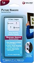 VELCRO Brand - Picture Hangers - Removable Adhesive, 1.75 Inch Square x 1.5 x 1 Inch Strips, 12 Sets, White