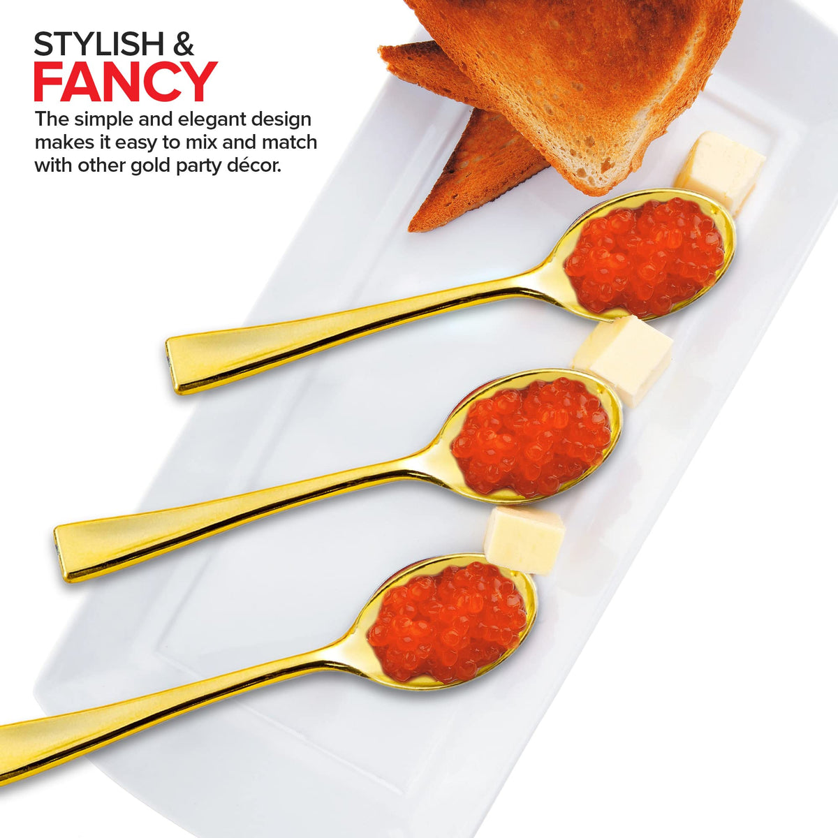 Gold Plastic Mini Spoons Disposable by Stock Your Home – Mini Spoon, Plastic, Gold, Model 3045