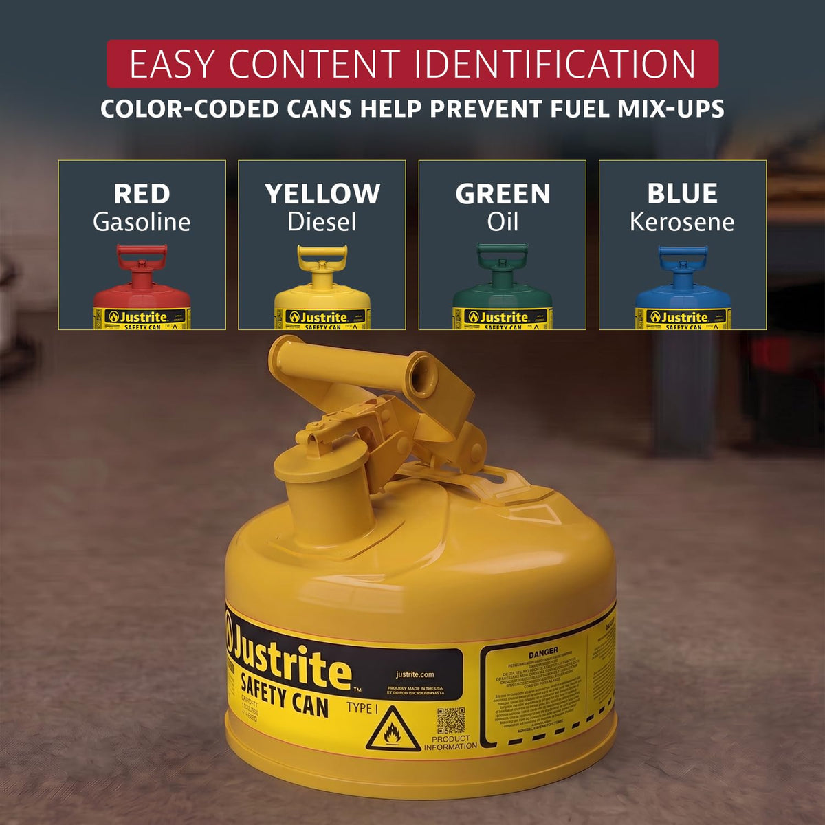 Justrite Yellow / 1 Gallon / Type I Cans