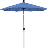 California Umbrella 7.5' Round Aluminum Market Umbrella, Crank Lift, Push Button Tilt, Bronze Pole, Olefin Frost Blue