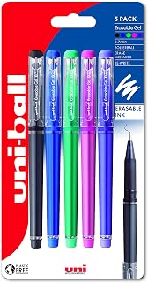 Uni-Ball UF-222-07 Erasable Rollerball Gel Pens. Premium 0.7mm Ballpoint Tip for Super Smooth Writing, Drawing & Colouring. Capped Eraser for Secure and Stable Rubbing Out. Pack of 5