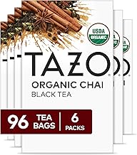 TAZO Organic Chai Black Tea Bags, 96 Total Tea Bags (16ct - Pack of 6) | Organic Chai Black Tea Bags, 16 Count (6-Pack) 96 Total Tea Bags for hot or iced tea brewing.