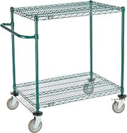 Nexel 2 Shelf Cart, Poly-Green, 36"L x 24"W x 40"H, Polyurethane Rigid Casters