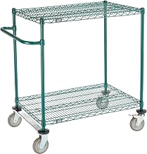 Nexel 2 Shelf Cart, Poly-Green, 36"L x 24"W x 40"H, Polyurethane Rigid Casters