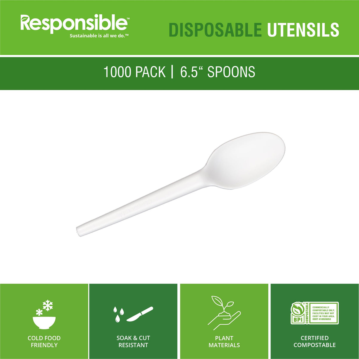 Responsible Products 6.5" Spoons White (1000 Count) / White / 1000 Spoons