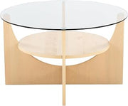 32" Modern Styling Coffee Table, Round Coffee Table with Tempered Glass top, Mesa De Centro para Sala with Middle Shelf for Contemporary Indoor Spaces, Clear