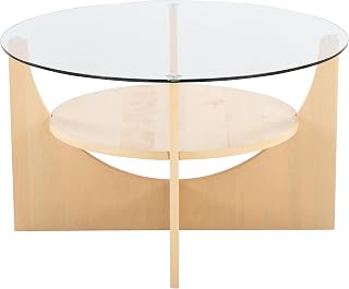 32" Modern Styling Coffee Table, Round Coffee Table with Tempered Glass top, Mesa De Centro para Sala with Middle Shelf for Contemporary Indoor Spaces, Clear