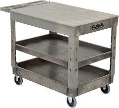 Global Industrial Flat Top Plastic Utility Cart, 3 Shelf, 44"Lx25-1/2"W, 5" Casters, Gray