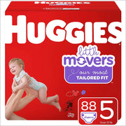 Little Movers Baby Diapers by HUGGIES – Size 5 (88 Count), Fiber, White, Model 10036000495116