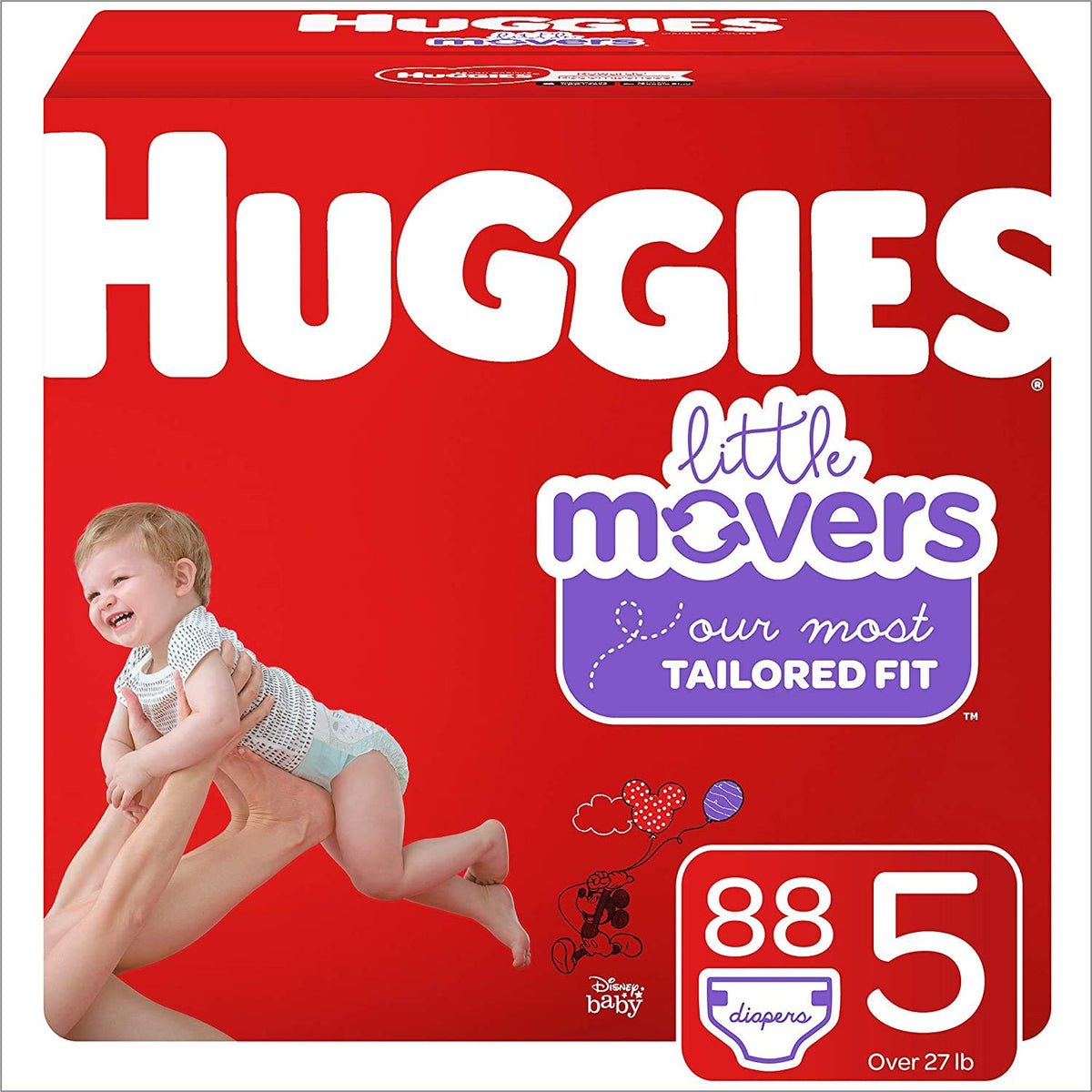 Little Movers Baby Diapers by HUGGIES – Size 5 (88 Count), Fiber, White, Model 10036000495116