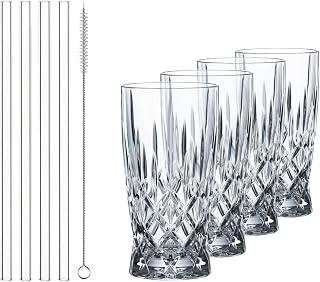 Nachtmann Noblesse Latte Macchaito & Straws, Set of 4 | Crystal Glass, Dishwasher Safe, All Purpose Iced Beverage Cup