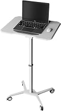 Pneumatic Adjustable Rolling Laptop Cart with Tilt Top & Wheels, White Desk