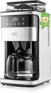 Melitta Aroma Fresh™ Plus 10-Cup Coffee Maker with Built in Burr Grinder | Automatic and Programmable, Grind & Brew, Touch Control Panel, Black & Stainless Steel 5-Pack Coffee Filters Included