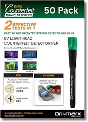 Dri Mark Dual Test Counterfeit Money Detector Pen, UV Light Head Bonus Pack (50 Pack Dual Test)