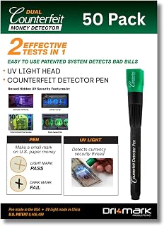Dri Mark Dual Test Counterfeit Money Detector Pen, UV Light Head Bonus Pack (50 Pack Dual Test)