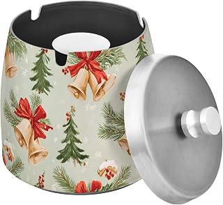 Christmas Tree Bell Pattern Splash Ashtray with Lid, Outdoor Ashtrays for Patio