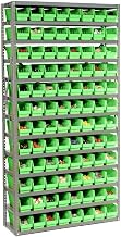 Global Industrial 13 Shelf Steel Shelving with (96) 4" H Plastic Shelf Bins, Green, 36x12x72