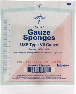 Medline Sterile Woven Cotton Gauze Sponges, 8-Ply, 4 x 4 Inch, Packaged in 2-Pack, One Trial-Size 2-Pack