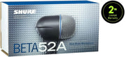 Kick Drum Microphone - Supercardioid Dynamic Mic with High Output Neodymium Element by Shure – 4.10, Alloy Steel, Silver, Model Beta 52A