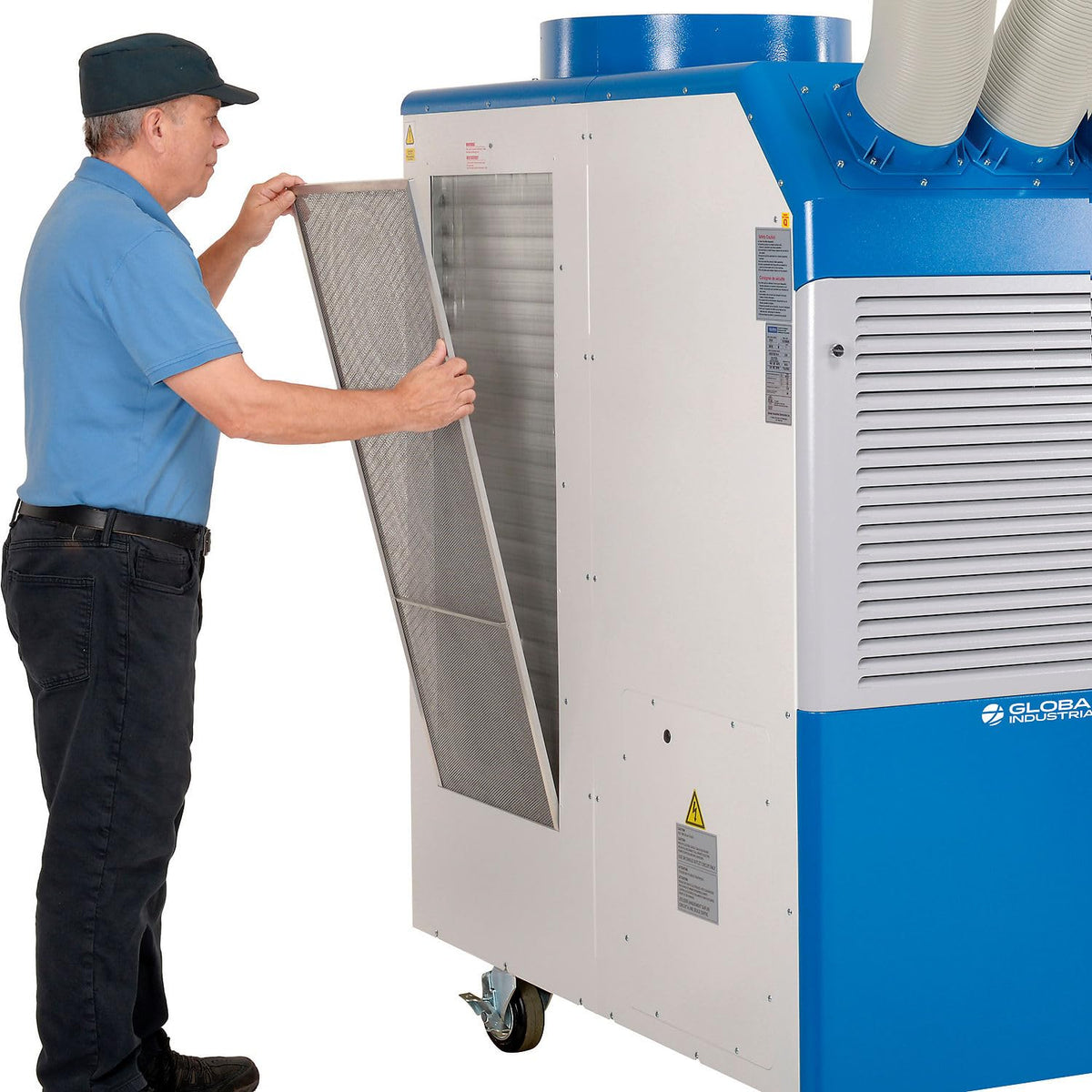 Portable A/C W/Cold Air Nozzles by Global Industrial – 5.0 tons, Steel, Blue & White, Model 292846R