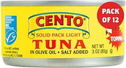 Cento Solid Pack Light Tuna in Olive Oil, 3 Oz (Pack of 12), High Protein, MSC Certified, Wild Caught Tuna Fish