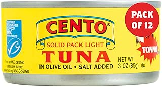 Cento Solid Pack Light Tuna in Olive Oil, 3 Oz (Pack of 12), High Protein, MSC Certified, Wild Caught Tuna Fish