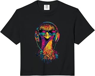 Ostrich Bird with Headphones Colorful Emu Music DJ Ostrich Comfort Colors Crop Top