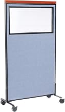 Global Industrial 36-1/4"W x 64-1/2"H Mobile Deluxe Office Partition Panel with Partial Window, Blue