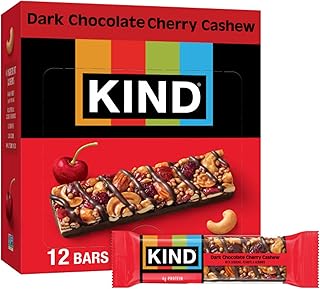 KIND Healthy Snacks Bars, Dark Chocolate Cherry Cashew, Gluten Free, High Fiber Snacks, 4g Protein, 12 Count