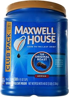 MAXWELL HOUSE The Original Roast Ground Coffee, Medium Classic and Rich Our Signature Club Pack, up to 380, 48 Oz