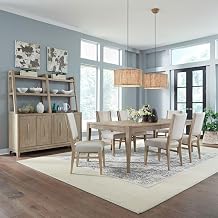 Liberty Furniture Brentwood 7 Piece Rectangular Table Dining Room Set Contemporary 6 Upholstered Chairs, 18" Table Leaf - Sandstone Oak Wood