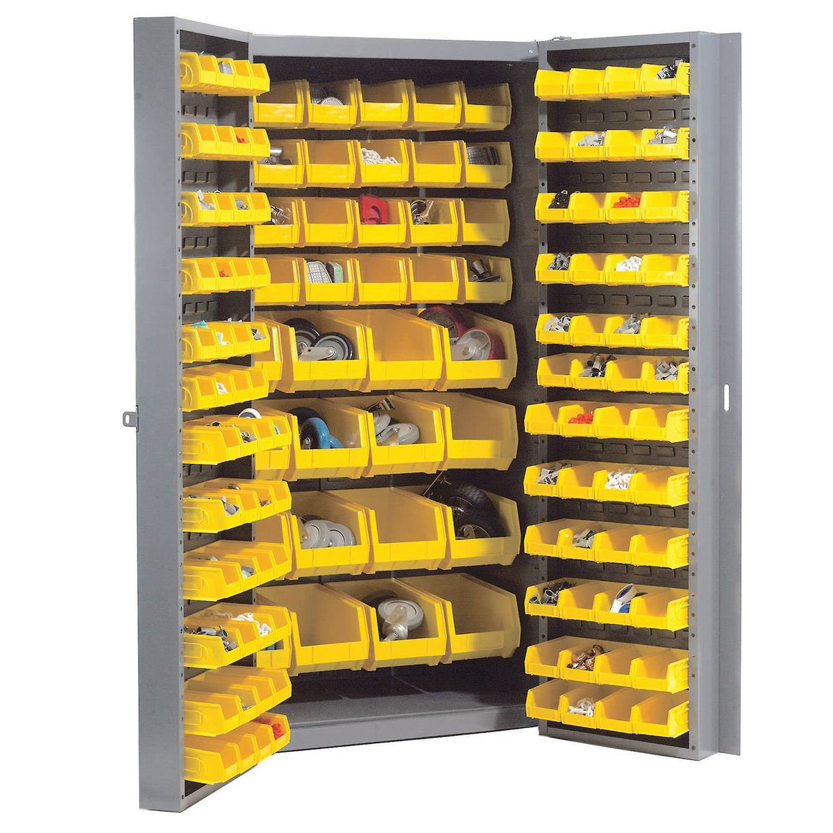 Bin Cabinet with 40 Inner & 96 Door Yellow Bins by Global Industrial – 16 Gauge Steel, Yellow, Model 603401YL