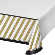 Creative Converting 318098 Border Print Plastic Tablecover, 54 x 102, Black and Gold (2-Pack)