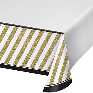 Creative Converting 318098 Border Print Plastic Tablecover, 54 x 102, Black and Gold (2-Pack)
