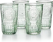 Bormioli Rocco Romantic Set Of 4 Cooler Glasses, 16 Oz. Colored Crystal Glass, Pastel Green, Made In Italy.