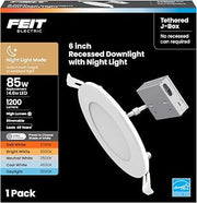Feit Electric 6in LED Canless Recessed Downlight, 85W Eq, Slim, Night Light