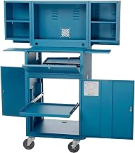 Global Industrial Fold Out Computer Security Cabinet, Mobile, 5" Swivel Casters (2 Locking), Steel Construction, Blue, 24-1/2"W x 22-1/2"D x 61-1/2"H, Unassembled
