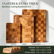 Kikcoin Bamboo Cutting Board Set, 3 Sizes with Rack, Natural Wood