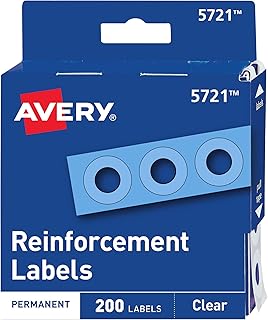 Avery Self-Adhesive Hole Reinforcement Stickers, 1/4" Diameter Hole Punch Reinforcement Labels, Clear, Non-Printable, 200 Labels Total (5721)