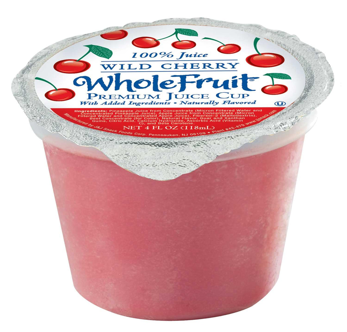 Whole Fruit Wild Cherry Premium Juice Cup by J and J Snack Foods – 4 Ounces, Pack of 96