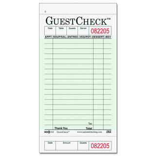 National Checking Company 525 Guest Check Pad, Receipt Stubs, 3 1/2 x 6 3/4, One-Part Carbonless, 50 Forms (Case of 2500 Shee