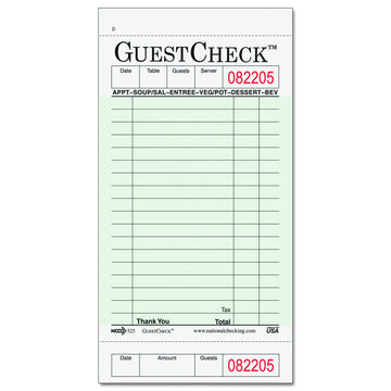National Checking Company 525 Guest Check Pad, Receipt Stubs, 3 1/2 x 6 3/4, One-Part Carbonless, 50 Forms (Case of 2500 Shee