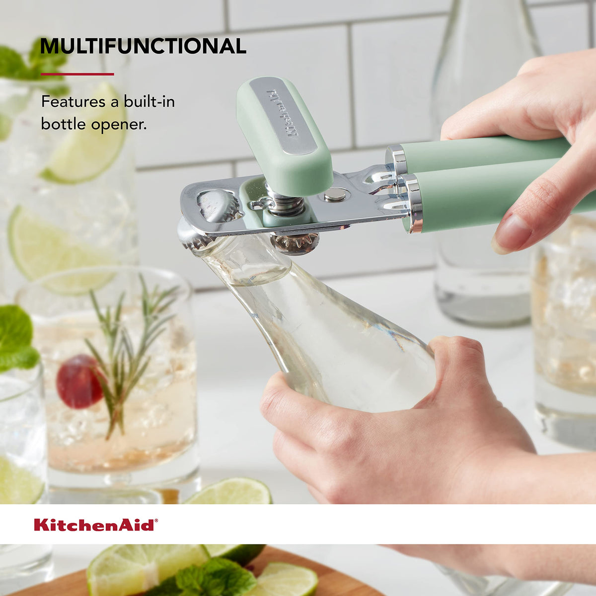Gourmet Multifunction Can Opener/Bottle Opener by KitchenAid – 8.36-Inch (Pack of 12), Stainless Steel, Pistacho, Pack of 12, Model KO199OHPIA