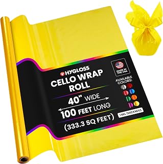 Hygloss Products Roll Cellophane Wrap for Crafts, Gifts, and Baskets 40 Inch x 100 Feet, Yellow