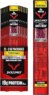 Jack Link's Teriyaki Beef Jerky Steaks - Ready to Eat Real Meat Protein Snacks - 18g Protein per Serving - Made with 100% Real Beef - (12 Pack) 2 oz Meat Snacks | Ready to Eat Real Meat Protein Snacks - 18g Protein per Serving - Made with 100% Real Beef - Meat Snacks
