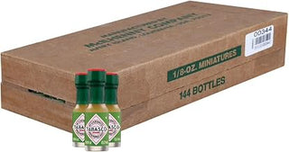 TABASCO Brand Green Jalapeno Pepper Sauce, Mild Hot Sauce, Mini Glass Bottles, Balanced Flavor, Crisp & Zesty Jalapeno Sauce, Great on Mexican Dishes & More, 1/8 Oz Mini Bottles (Pack of 144) | Individual Mini Sauce Bottles, Versatile & Balanced Hot Sauce, Gift or Travel Green Sauce, Tacos, Salad, Seafood & More